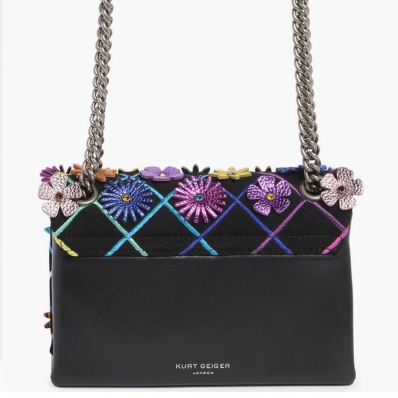 Kurt Geiger London Black Floral Appliqué Kensington Chain Bag with dusty. Re$265 - Picture 4 of 8